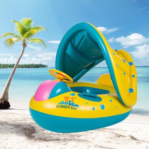 Durable Baby Swimming Ring Float Raft Safety Seat Large with Removable Canopy Sun Protection Kids Toys for Toddler 12-36 Months