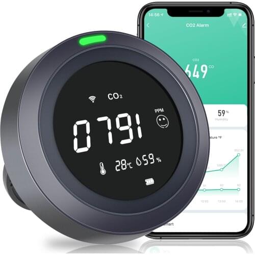 Protmex Tuya WiFi Smart Carbon Dioxide Detector, Multifunction Portable Temperature Humidity App Alarm Air Quality Monitor