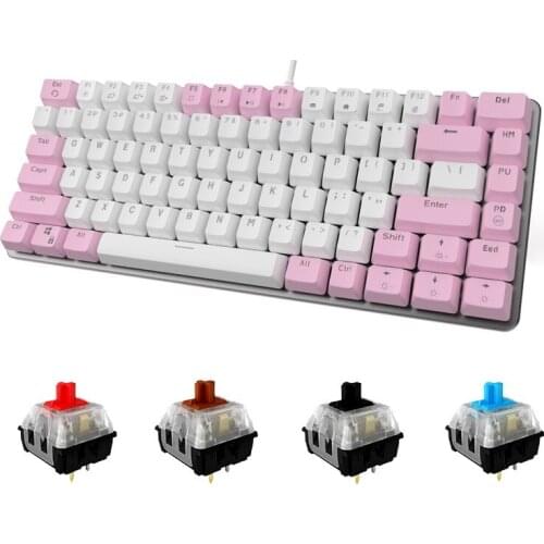 Wired Mini Keyboard 82 Keys Pink Gaimg Mechanical Keyboard LED Backlit Red Green Brown Black Switch Keyboard for Desktop Laptop