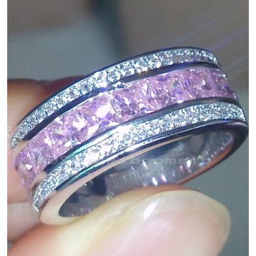Size 5-11 Fashion Jewelry Hot sale Princess 10kt white gold filled Pink AAA CZ Simulated stones Wedding Engagement Ring gift