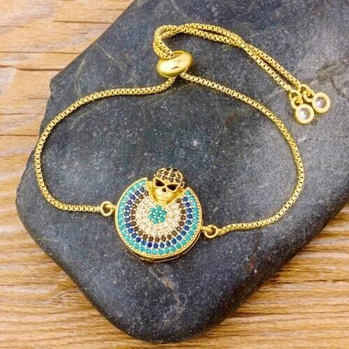 New Arrival Fashion Skull Design Copper Chain Adjustable Bracelet Cubic Zircon Crystal Rhinestone For Party Jewelry Accessories