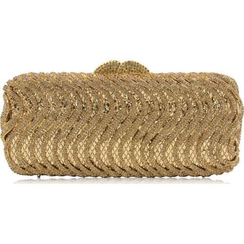 Luxury Long Gold Crystal Clutch Evening Bags Women Striped Party Purse Metal Clutches Fashion Ladies Banquet Ball ChainHandbags