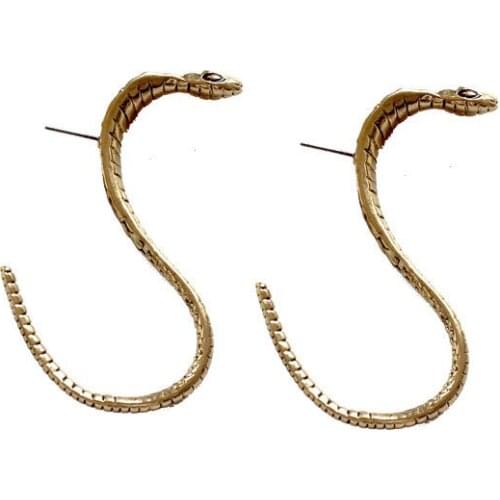 New Retro Exaggerate Metal Matte Serpentine Long Stud Earring For Women Girl Slim Personality Party Snake Accessoriy