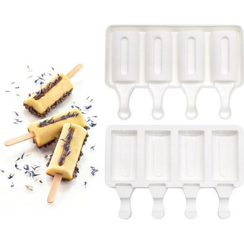 Silicone Ice Cream Molds 4-Cavity Ice Candy Mould Ice Cube Ice Lolly Makers Dessert DIY Making Tool Ice Tray Kitchen Gadget
