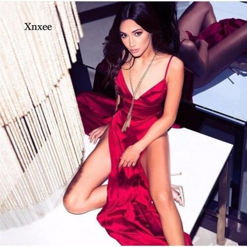 Sexy High-Split Dress Women Solid Evening Party Clubwear Maxi Dresses Ladies Spaghetti Strap Sexy Party Club Dresses