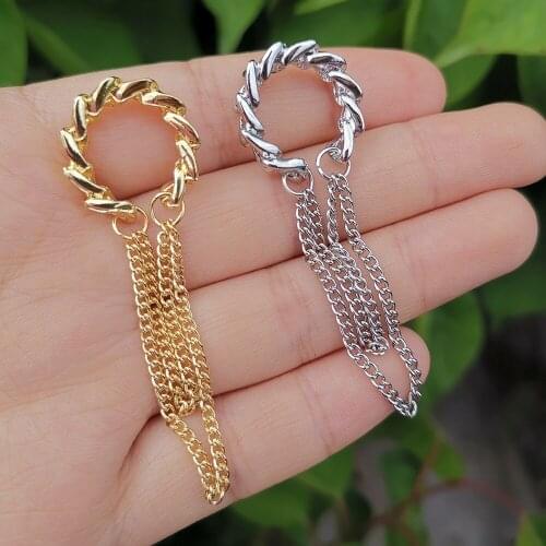 VG 6YM New Fashion Punk Style Gold Color Metal Long Chain Clip Earrings Simple Design Cuff Earrings for Women Wedding Jewelry