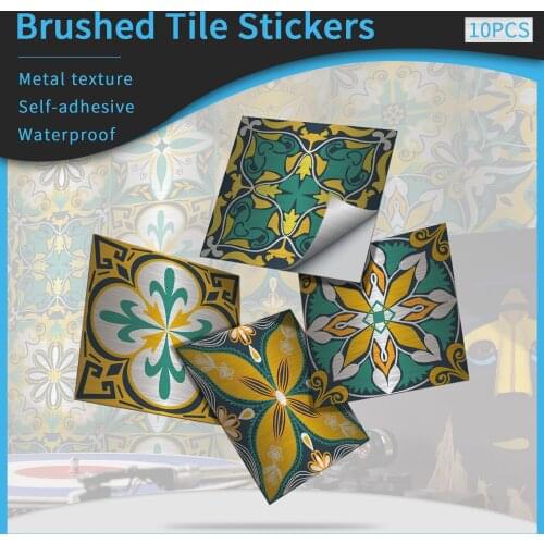 Tile Sticker Brushed Metal Texture PVC Waterproof Self Adhesive Retro Furniture Kitchen Mediterranean Moroccan Arab Wall Decal