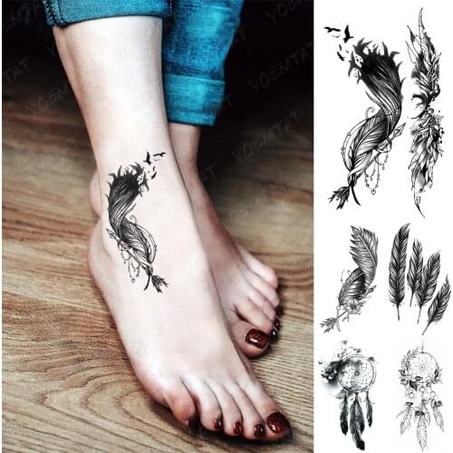 Waterproof Temporary Tattoo Sticker Black Feather Tato Child Wrist Ankle Sexy Tatto Body Art Flash Fake Tatoo Women