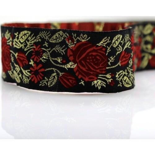 Embroidery rose ethnic jacquard webbing woven tape lace ribbon trim 3.3cm tribal boho DIY garment bag gift accessory vintage sew