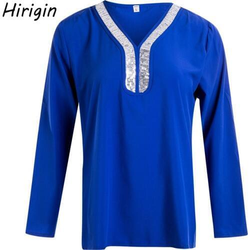 2020 spring Womens sequin Blouses for office lady White long sleeve Blouse V neck Shirt Sexy Shirts Female Clothes Plus Size 5XL