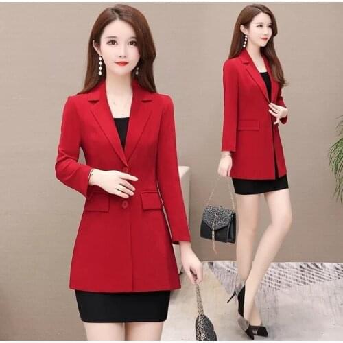 Plus Size 7XL 2021 New Spring Autumn Long-sleeved Suit Coat Female Blazer Jacket Black Red Office Ladies Elegant Slim Outwear