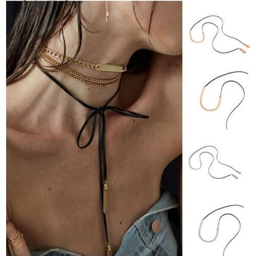 Idealway Gothic Chain Choker Necklaces for Women Boho Fashion Jewelry Black Leather Short Necklace Birthday Gift