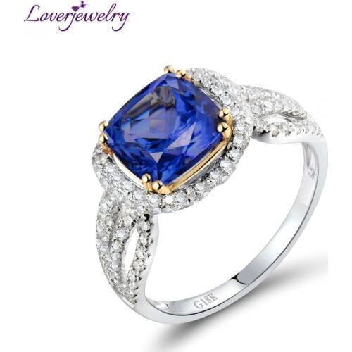LOVERJEWELRY Solid 18K Multi-Tone White Gold Tanzanite Ring Classic Diamond Genuine Gemstone Women Anniversary Elegant Gift