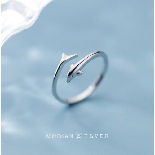 Modian Cute Dolphin Open Adjustable Authentic Sterling Silver 925 Ring for Women Fashion Animal Ring Fine Jewelry Girl Gift