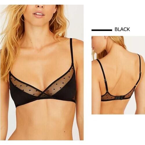 Womens sexy underwear bra mesh patchwork ladies bra back closed triangle cup thin underwear