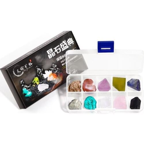 10 grid natural crystal rough ore specimen box crystal fluorite agate