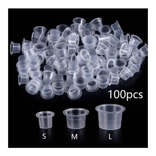 100pc S/M/L Plastic Disposable Microblading Tattoo Ink Cups Permanent Makeup Pigment Clear Holder Container Cap Tattoo Accessory