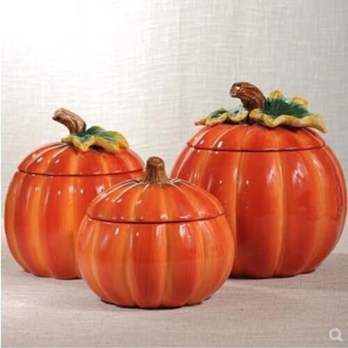 2020 Creative European-style ceramic pumpkin storage jar, candy jar, storage jar, home office desktop decorations, holiday gifts