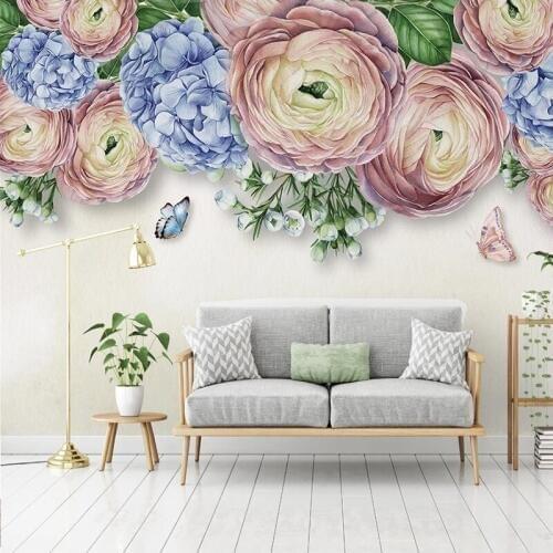 Custom 3D Mural Wallpaper Modern Hand Painted Flower Butterfly Pastoral Bedroom Living Room Decoration Self-adhesive Wallpaper