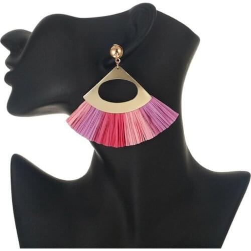 8 Colors Women Earrings 2021 Trend Golden Alloy Stud Earrings Cotton Tassel Sector Long Hanging Earrings for Women 2021