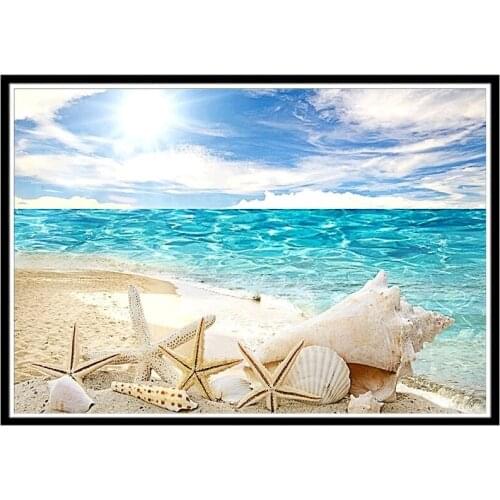 DIY 5D Beach Starfish Shell Diamond Painting Round Diamond Landscape Embroidery Mosaic Home Decoration Pattern Handmade