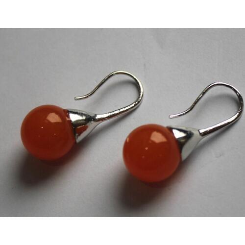 Free shipping 12mm red jade bead earring