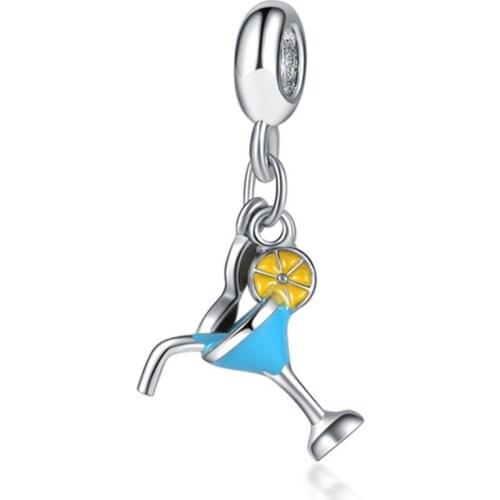 1Pcs New Cute Blue Cup Pendant DIY Beads Suitable for Original Pandora Charm Bracelet Ladies Jewelry Making Gifts