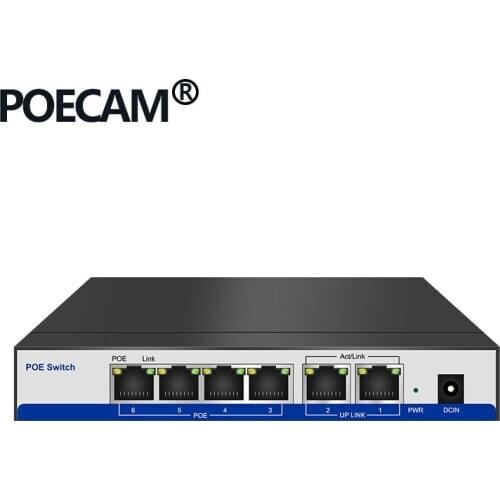 CCTV active 4 Ports 10/100M PoE Switch Power Over Ethernet For POE IP Camera System Network Desktop Switches 2ports Uplink