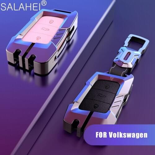 Zinc Alloy + Leather Car Key Case Cover Remote For Volkswagen VW Jetta Golf Polo Passat Tiguan For Skoda Octavia Seat Bag
