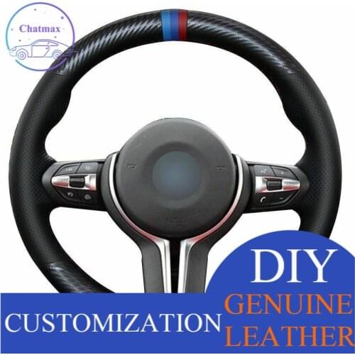 For BMW F87 M2 F80 M3 F82 M4 M5 Carbon Fiber Black Leather Steering Wheel Cover Anti-slip fit all season