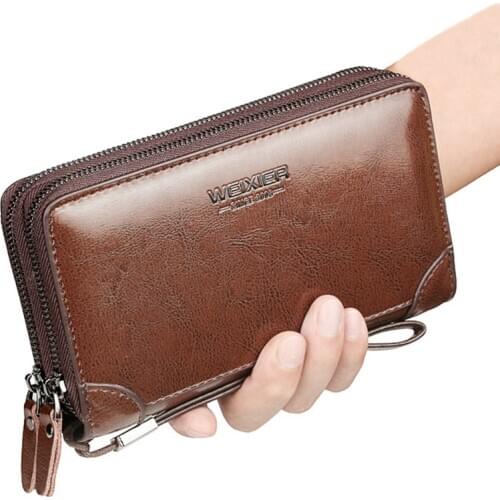 2021 Long Wallet Men Double Zipper Coin Pocket Men Wallet Purse Casual Business Card Holder Vintage Large Wallet Male Clutch Bag