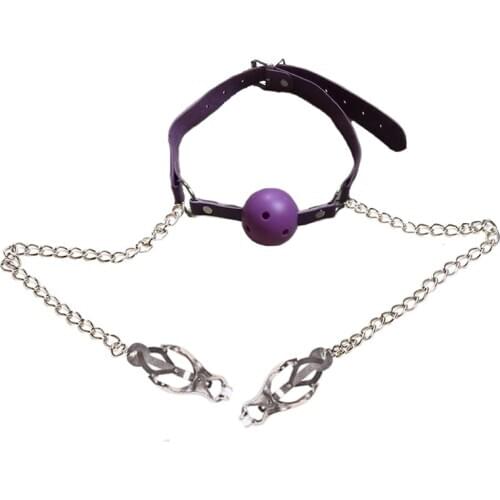 Erotic PU Leather Mouth Gag Ball Oral Sex With Chain Clip Breast Nipple Clamps Fetish Bondage Harness Erotic Sex Adult Toy Game