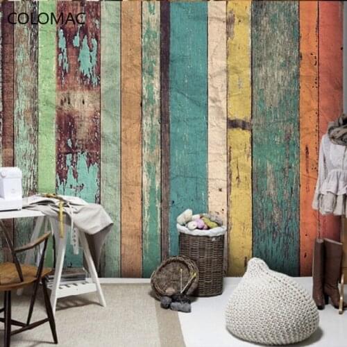 Colomac Custom Retro Wood Grain Restaurant Background Wallpaper Coffee Shop Wallpaper Mural Wall Decorative Vinyl Drop Shopping