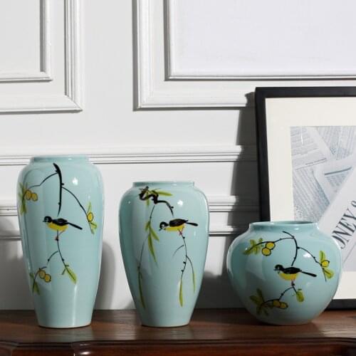 Chinese Antique Bird On the branch Flower Porcelain Decoration Ceramic Vase Home Insert Crafts Ornaments