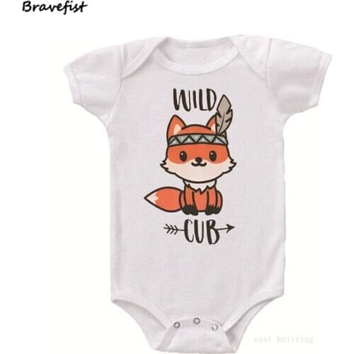 New Carton Fox Print Romper Newborn Outfits Costume Kids Jumpsuits Summer Clothes Outwear White 0-24M Baby Tops Onesies Tees