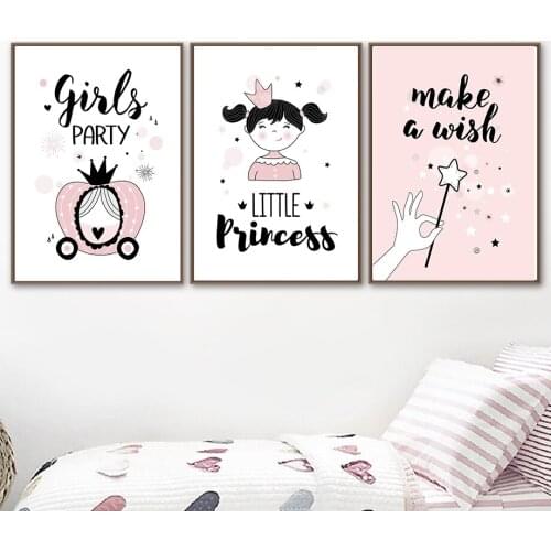 Cute Cartoon Canvas Painting Nordic Kid Girl Little Princes Decor Poster Children Bedroom Wall Minimalist Art Print Picture