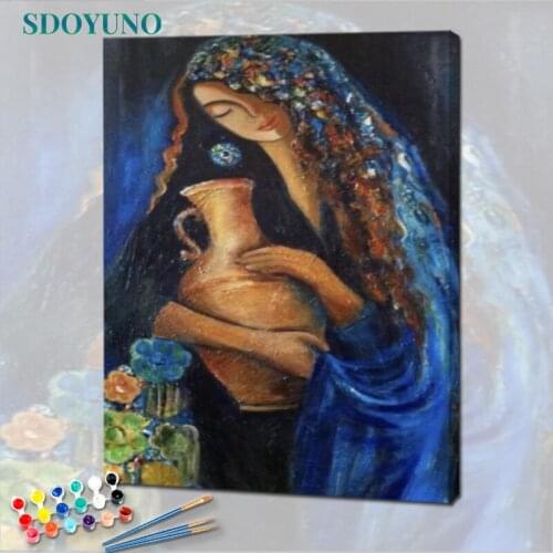 SDOYUNO Oil Painting By Numbers Figure 60x75cm Paint By Numbers On Canvas Watercolor By Numbers Women Home Decor