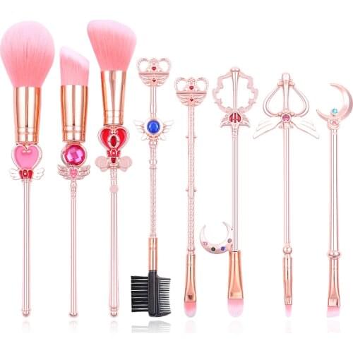 Hot Anime Cosmetic Makeup Brushes Set Tools Kit Eye Liner Shader Foundation Powder Natural-Synthetic Pink Hair