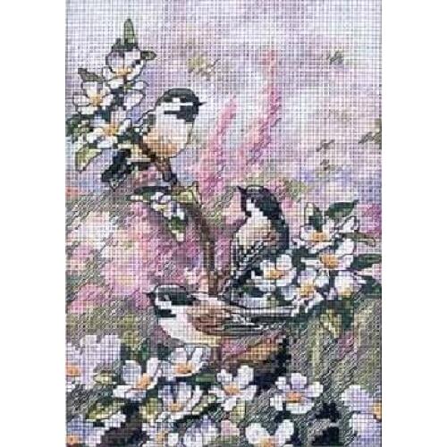 High Quality Simple Small 14ct Counted Cross Stitch Kits Chickadees In Spring Animal Series Embroidery Set Needlework Home Decor