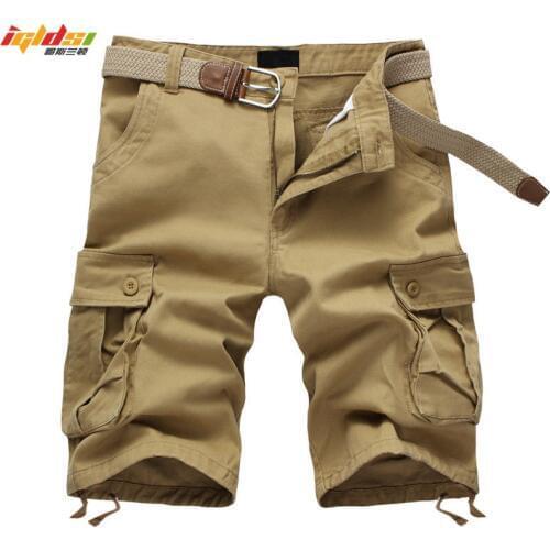 New 2018 Summer Mens Baggy Multi Pocket Military Zipper Cargo Shorts breeches Male Long Army Green Khaki Mens Tactical Shorts