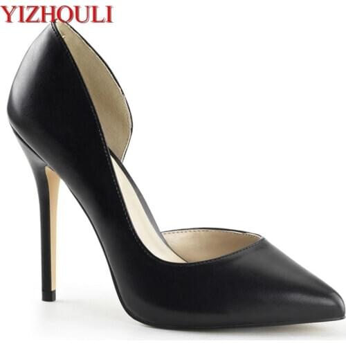 Shopping work using 12 cm sexy heels, party stage shoes, matte black upper heels