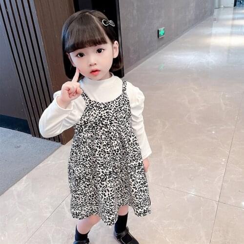 Clothes For Girls Leopard Pattern Suit For Girls Tshirt + Dress Girls Clothes Spring Autumn Childrens Clothing