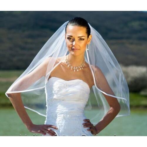 Wholesale bridal Illusion white, ivory one layer elbow length satin edge wedding veil with comb New