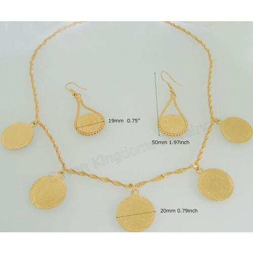NEW YELLOW GOLD SOLID GP OVERLAY MUSLIM ISLAMIC MONEY SIGN CHARM 18" NECKLACE & EARRING SET/ GREAT GIFT/ GREAT MONEY MAKER