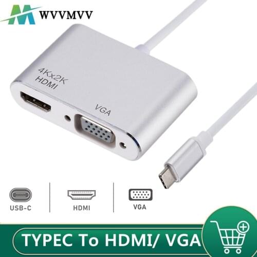 USB C To HDMI VGA Adapter High Quality 4K Type C USB-C HUB Video Converter Adapter for Macbook USB 3.1 TO HDMI VGA Converter HUB