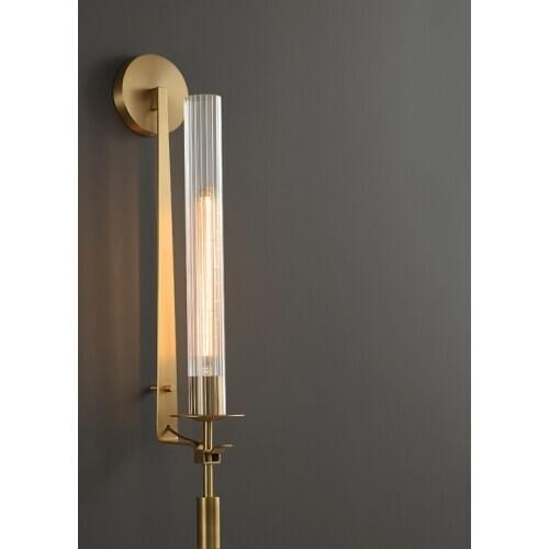 Postmodern classic all-copper light luxury wall lamp designer living room porch background wall lamp bedroom bedside lamp