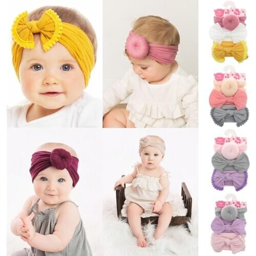 Pudcoco US Stock Free Shipping Fashion Cute Girl Baby Bow Hairband Headband Stretch Turban Knot Head Wrap Newborn 3pcs