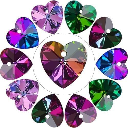 20pcs Colorful Crystal Charms Love Heart Pendants 14mm Glass Loose Beadss For DIY Making Jewelry Accessories Wholesale In Bulk