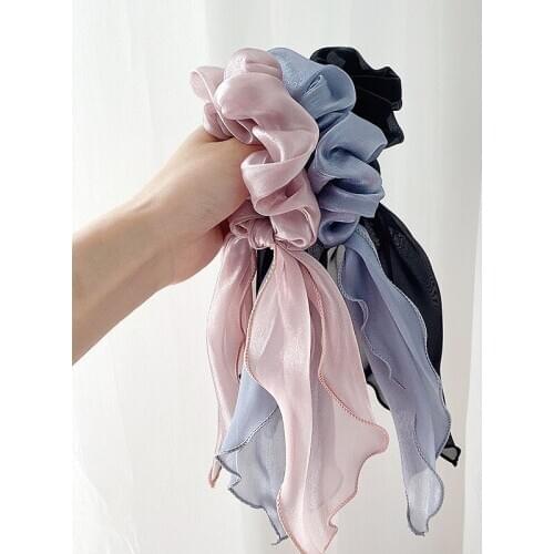 Fashion Solid Bow Scarf Hair Scrunchies Cute Chiffon Rabbit Ear Hair Tie For Women Kids Sweet Elastic Hair Band Hair Accessories