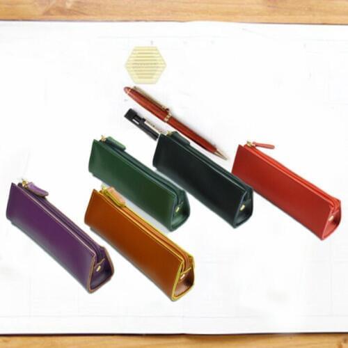Vintage Genuine Leather Pen Bag large Capacity for School Kid Party School Supplies Pencil Case Gift Korean Stationery